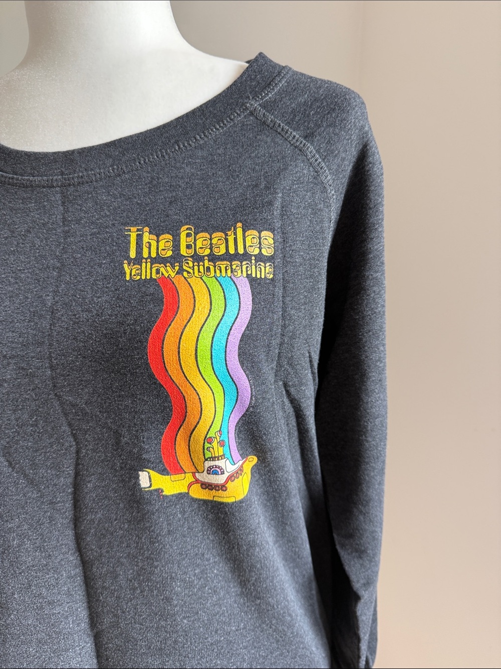 The Beatles Charcoal Yellow Submarine Crewneck with Rainbow Graphic